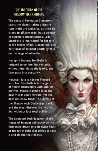Back cover on LoE Book 9, featuring the irascible Hannah-Ben Shurlamp, EVoR (Painting by Carol Phillips)