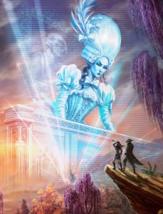 Professor Hannah-Ben Shurlamp as a mile-high hologram on the planet Eng (Carol Phillips)