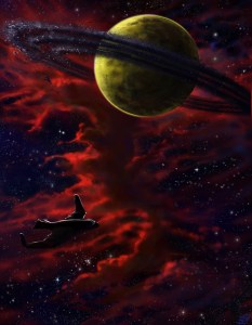 Planet Mare (with the Goshawk in the foreground). Painting by Ewelina Dolzycka